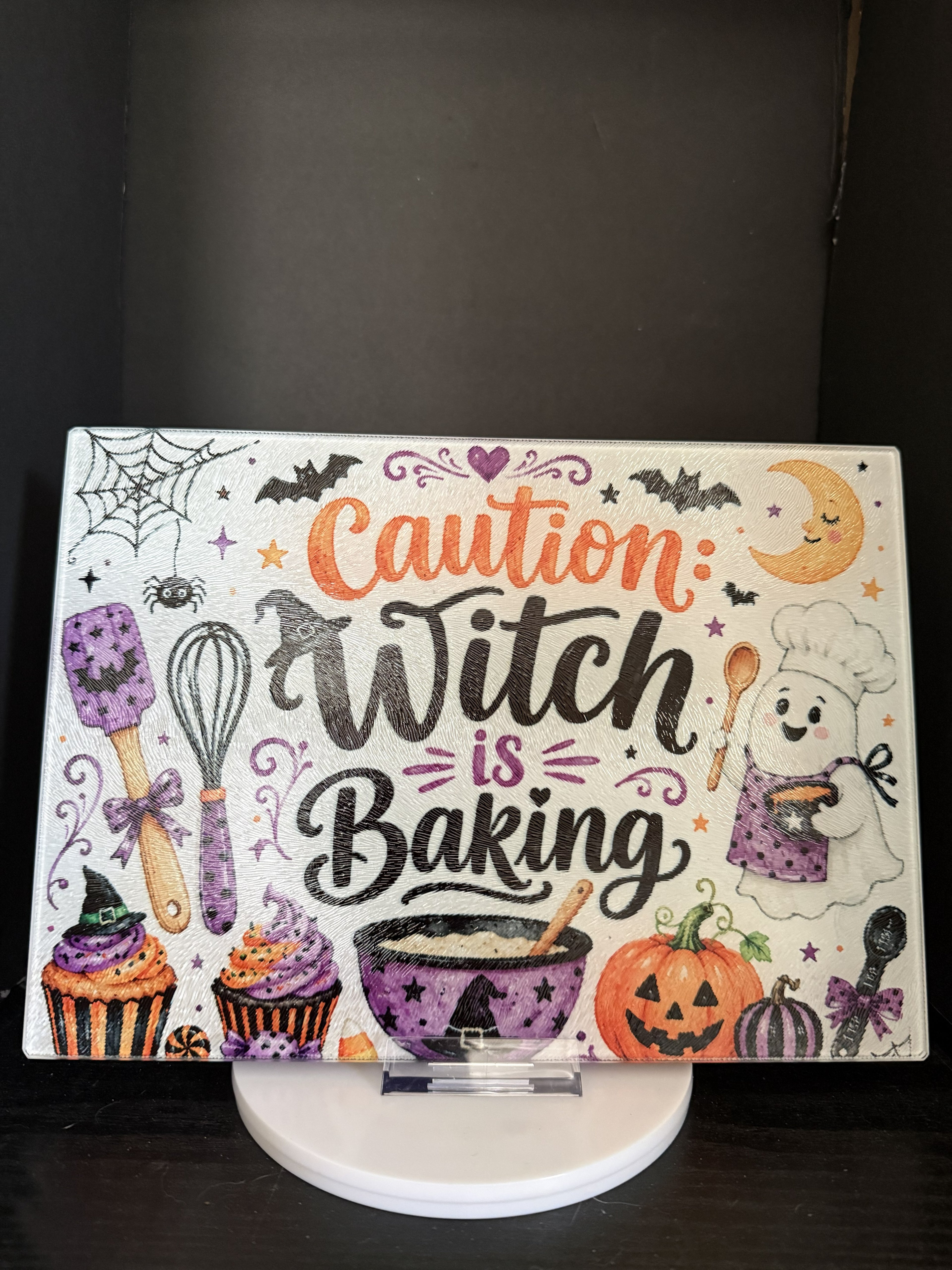 Caution — Witch is Baking - 11"x7.87" Glass Cutting Board