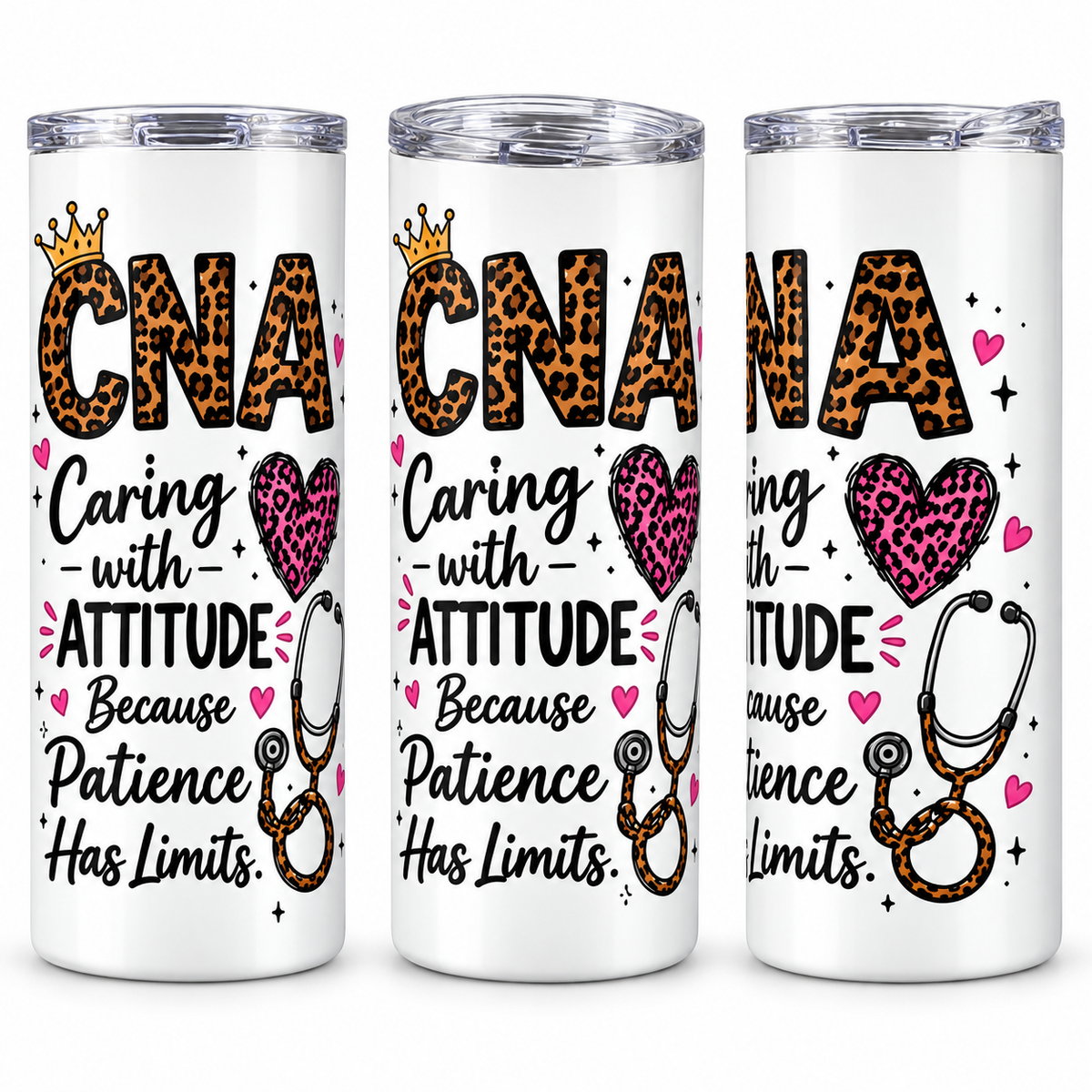CNA - Caring With Attitude Because Patience Has Limits - 20oz Skinny Tumbler
