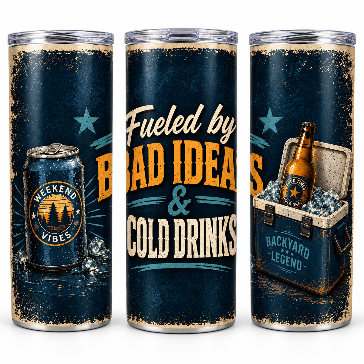 Fueled by Bad Ideas & Cold Drinks 20oz Skinny Tumbler