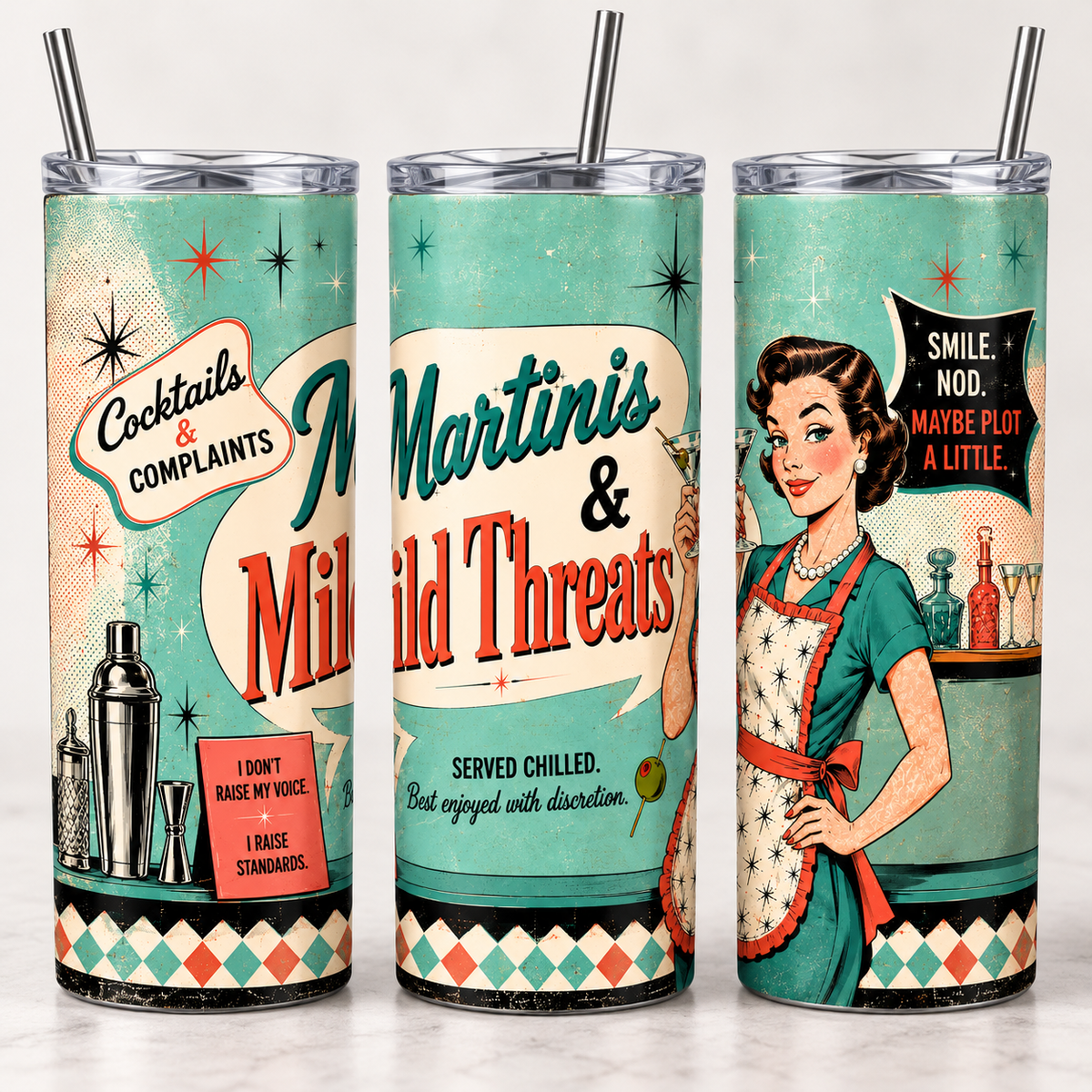 Martinis & Mild Threats 20oz Skinny Tumbler