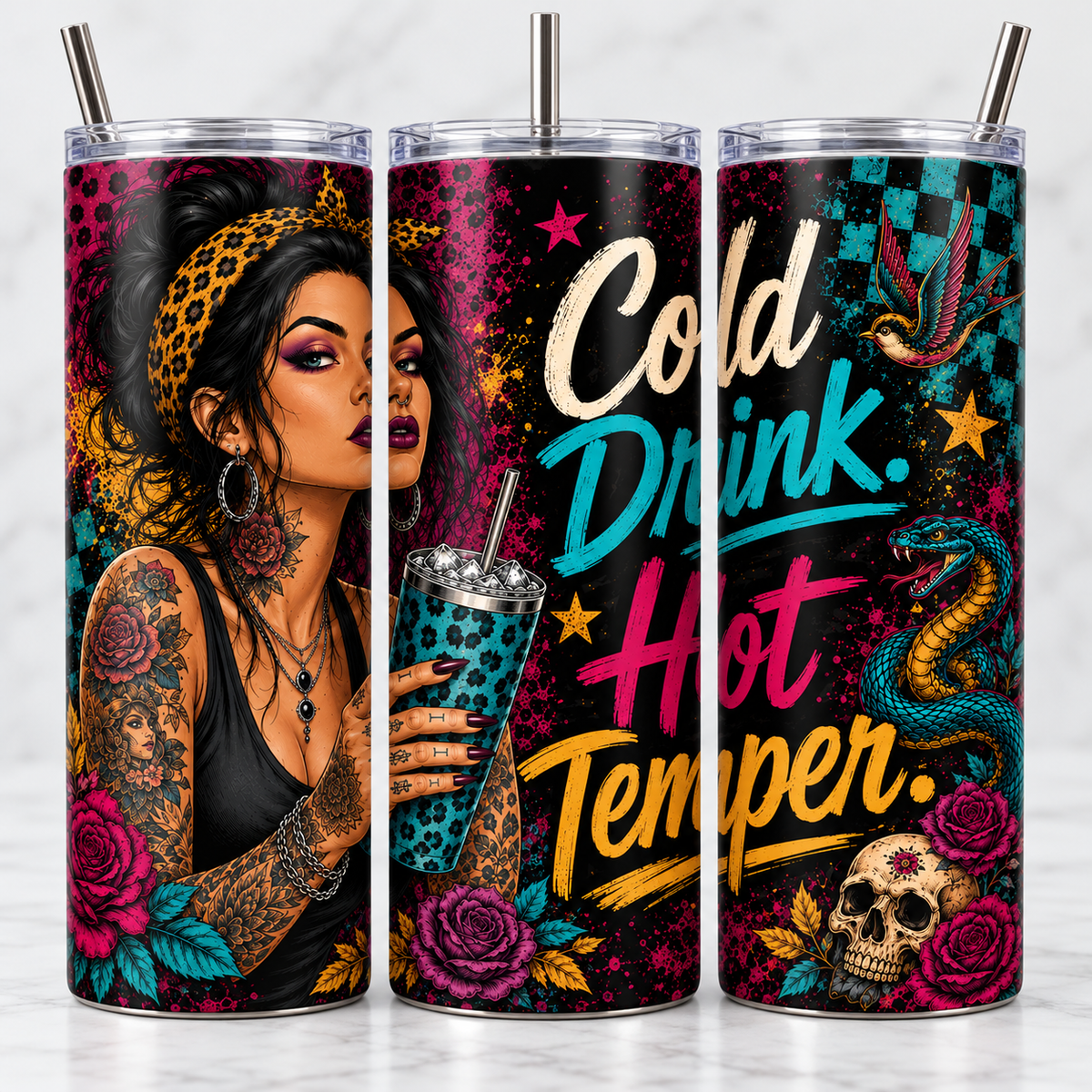 Cold Drink, Hot Temper - 20oz Skinny Tumbler