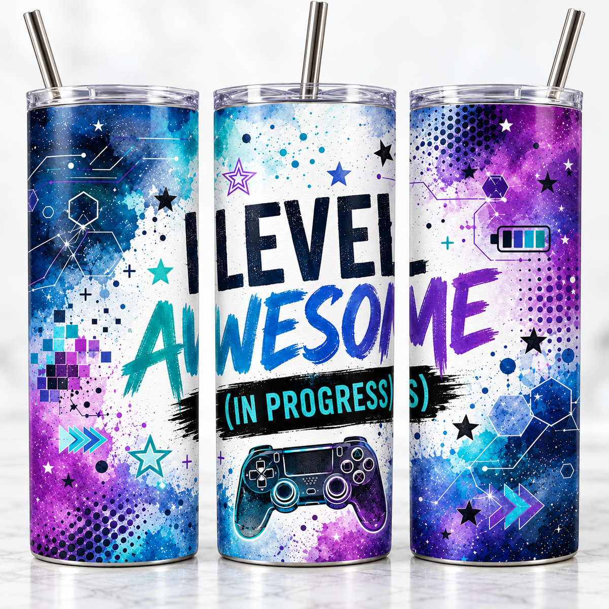 Level Awesome: In Progress — 20oz Skinny Tumbler