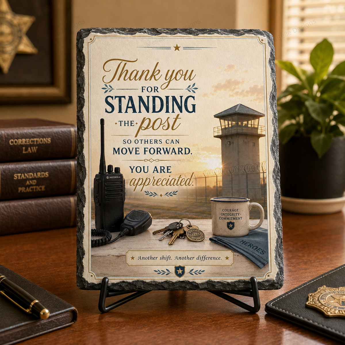 Thank You for Standing the Post So Others Can Move Forward. You Are Appreciated. — 5.9 x 7.9 Inch Slate with Display Holder