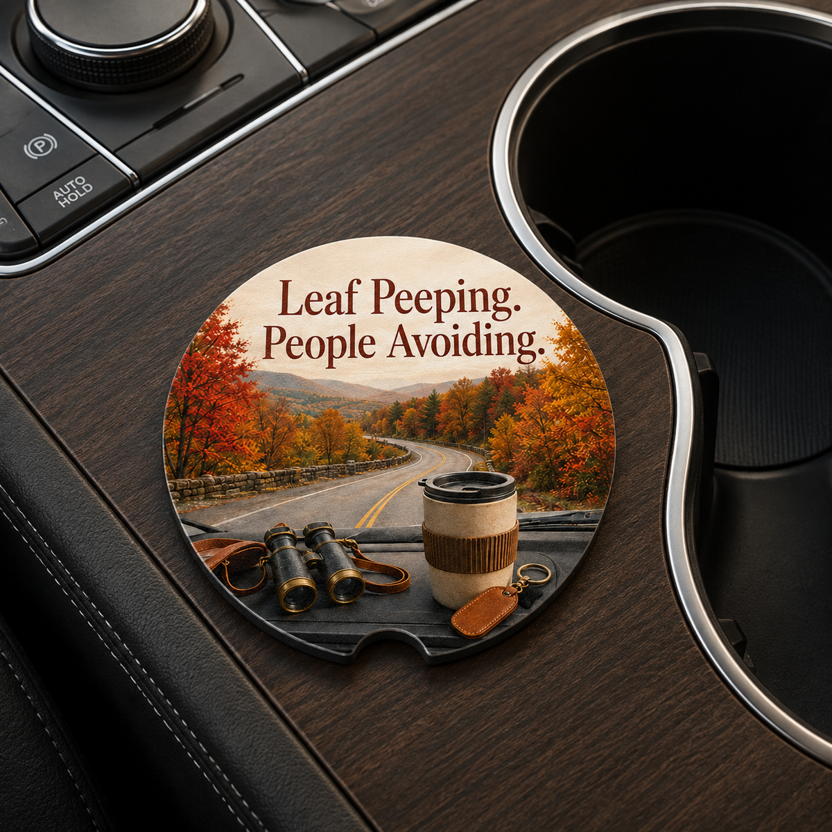 Leaf Peeping. People Avoiding. — Car Coaster