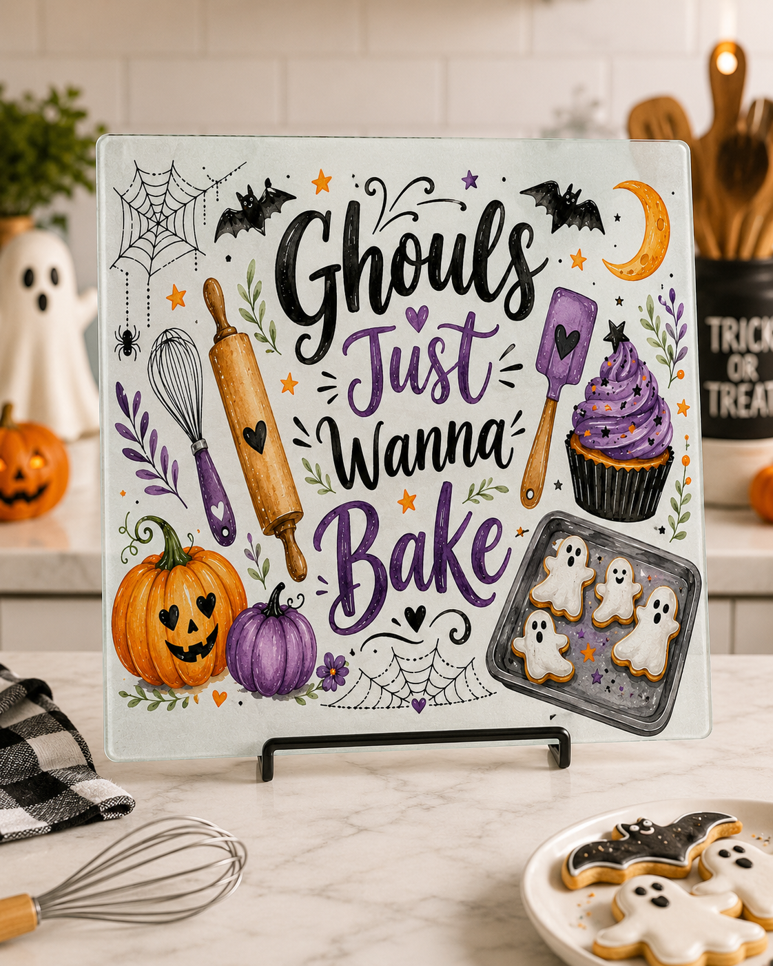 Ghouls Just Wanna Bake — 11"x7.87" Glass Cutting Board