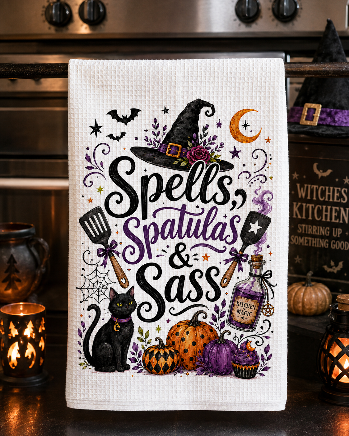 Spells, Spatulas & Sass — 16x24 Waffle Weave Microfiber Dish Towel