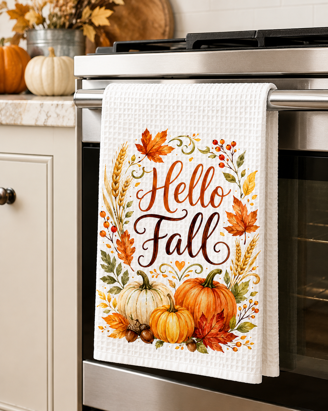 Hello Fall — 16x24 Waffle Weave Microfiber Dish Towel