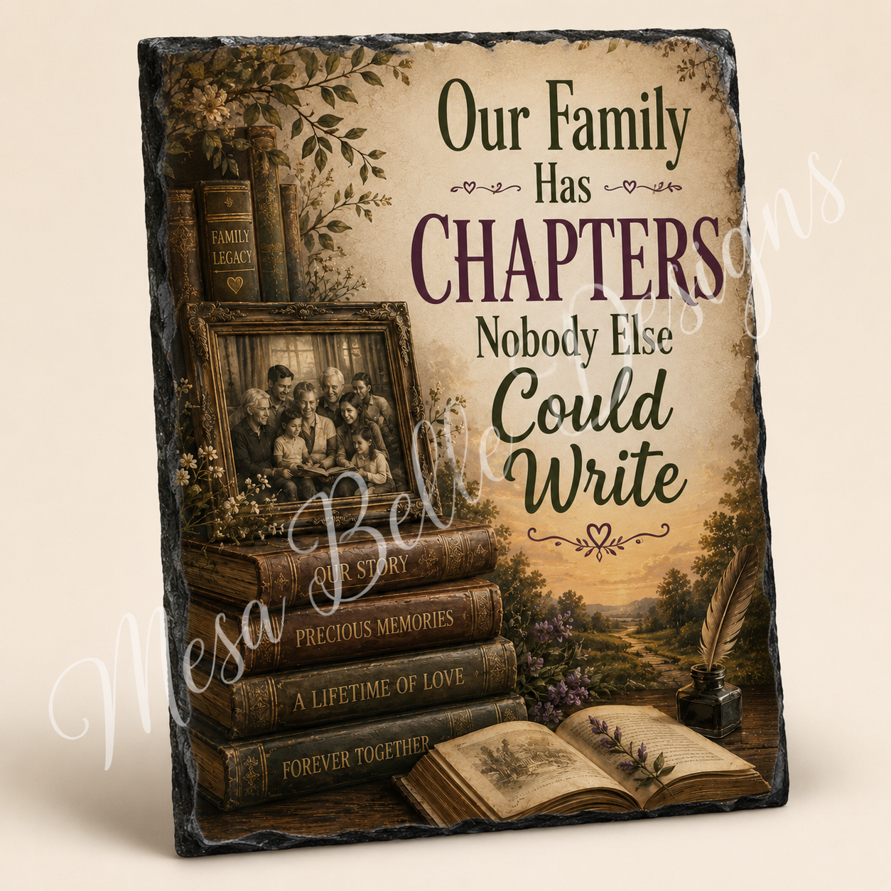 Our Family Has Chapters Nobody Else Could Write — 5.9 x 7.9 Inch Slate with Display Holder
