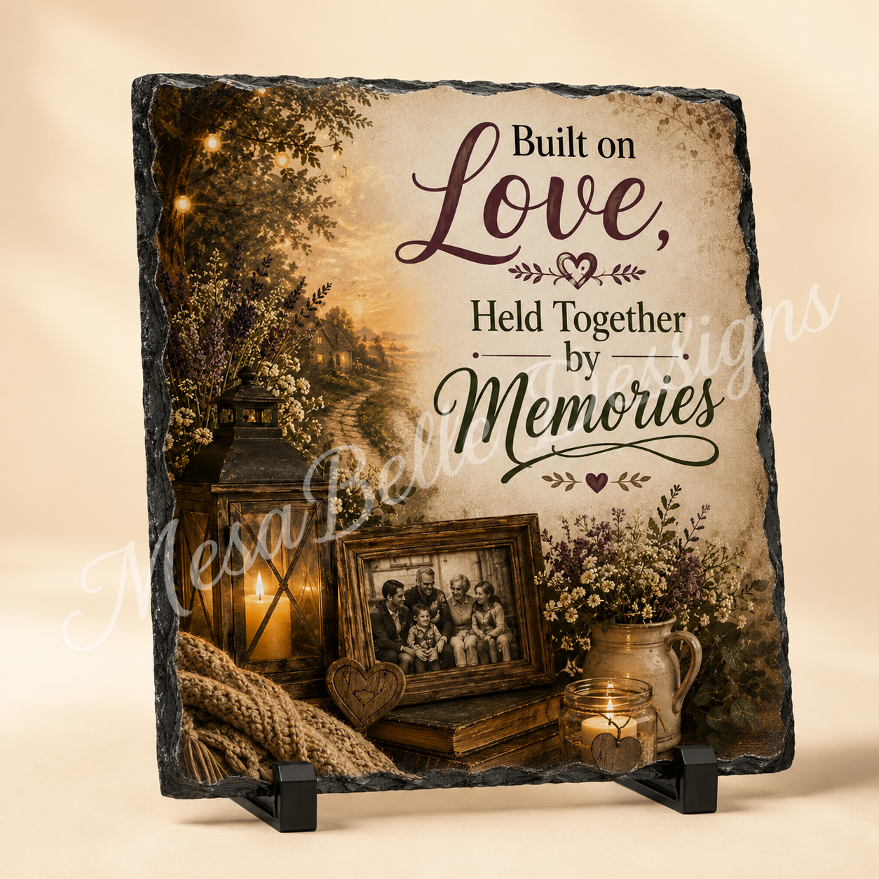 Built on Love. Held Together by Memories. — 5.9 x 7.9 Inch Slate with Display Holder