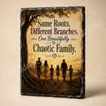 Same Roots. Different Branches. One Beautifully Chaotic Family. — 5.9 x 7.9 Inch Slate with Display Holder