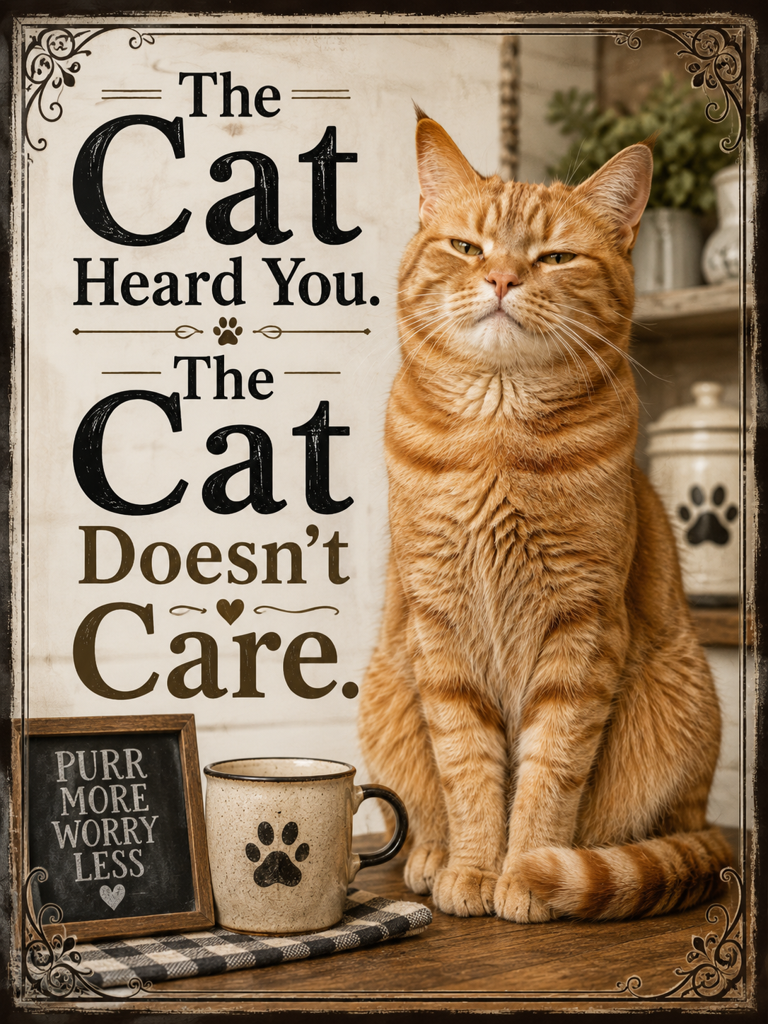 The Cat Heard You. The Cat Doesn't Care. — 5.9 x 7.9 Inch Slate with Display Holder