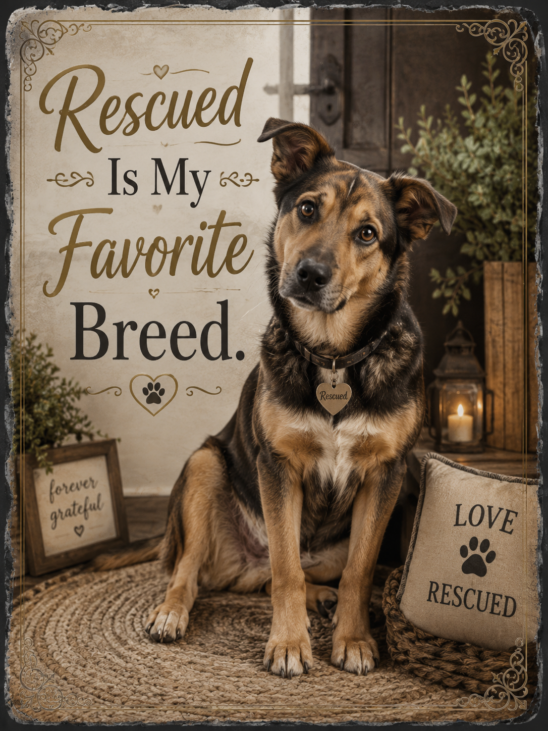 Rescued Is My Favorite Breed. — 5.9 x 7.9 Inch Slate with Display Holder