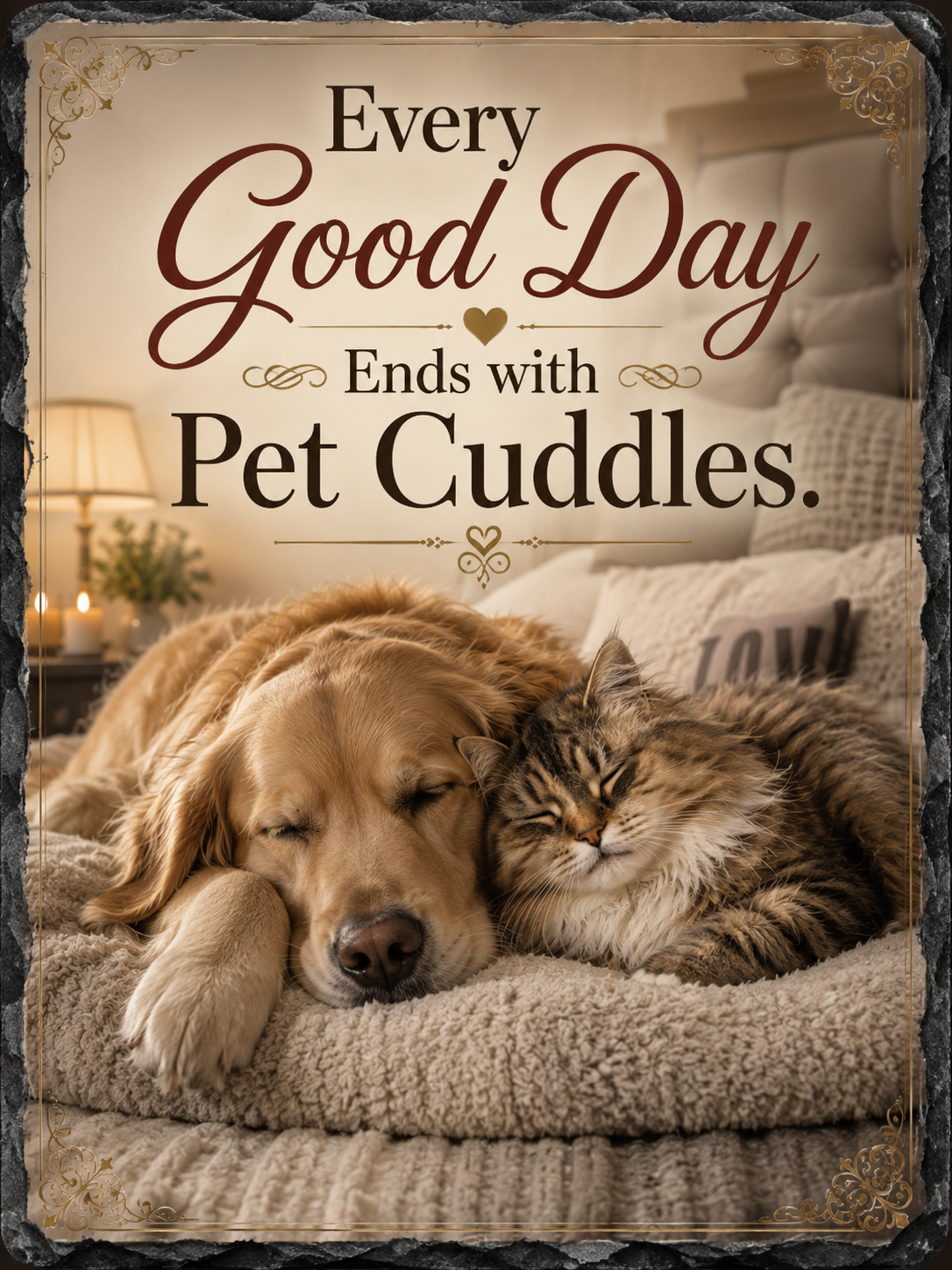 Every Good Day Ends with Pet Cuddles. — 5.9 x 7.9 Inch Slate with Display Holder