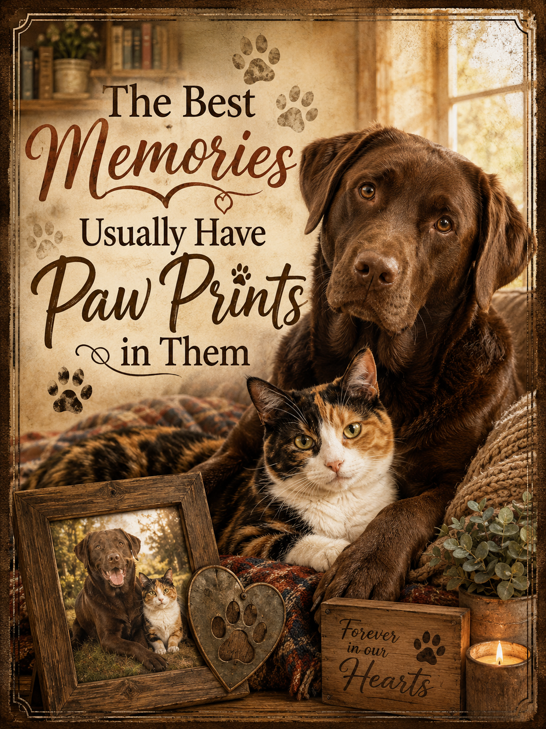 The Best Memories Usually Have Paw Prints in Them. — 5.9 x 7.9 Inch Slate with Display Holder