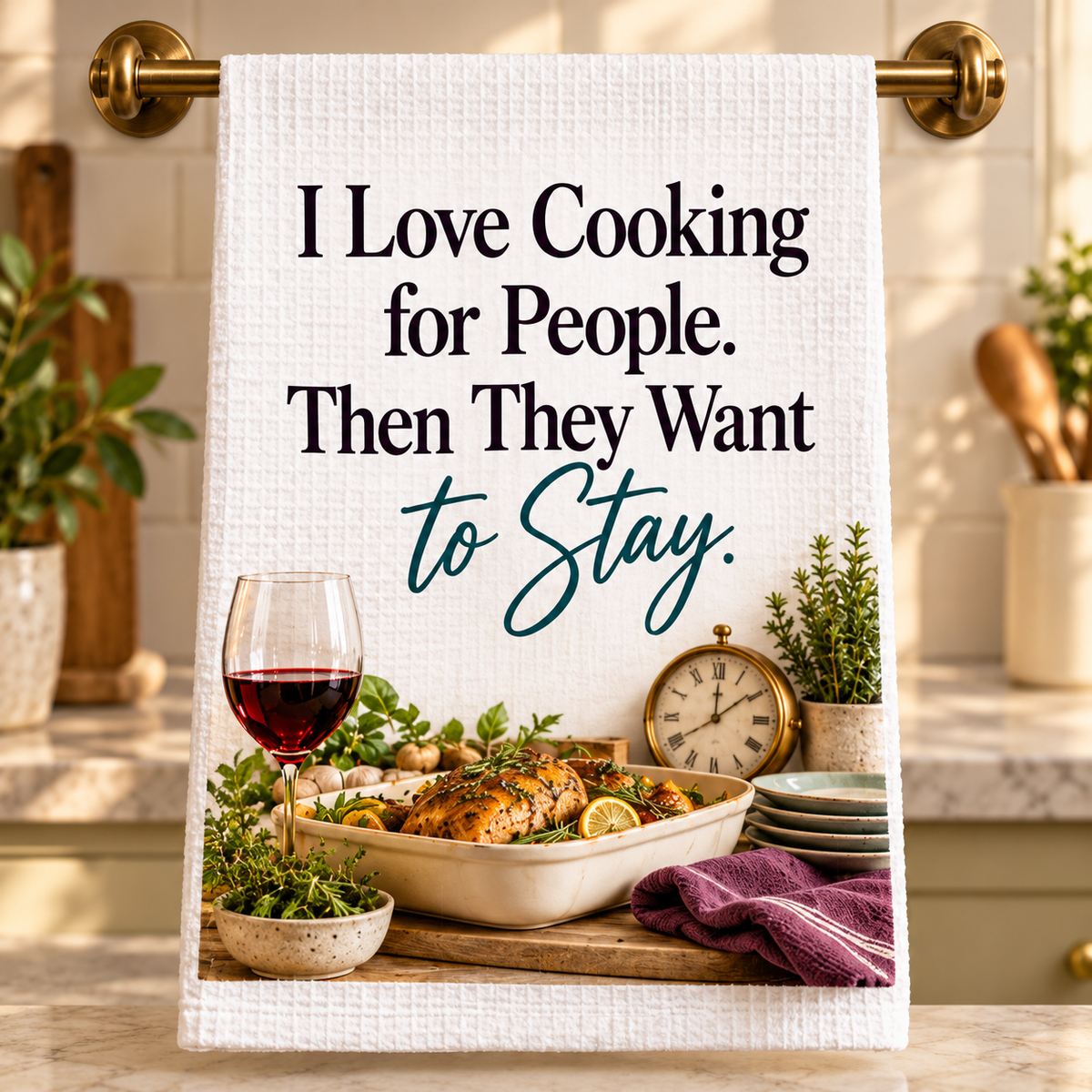 I Love Cooking for People. Then They Want to Stay. — 16x24 Waffle Weave Microfiber Kitchen Towel