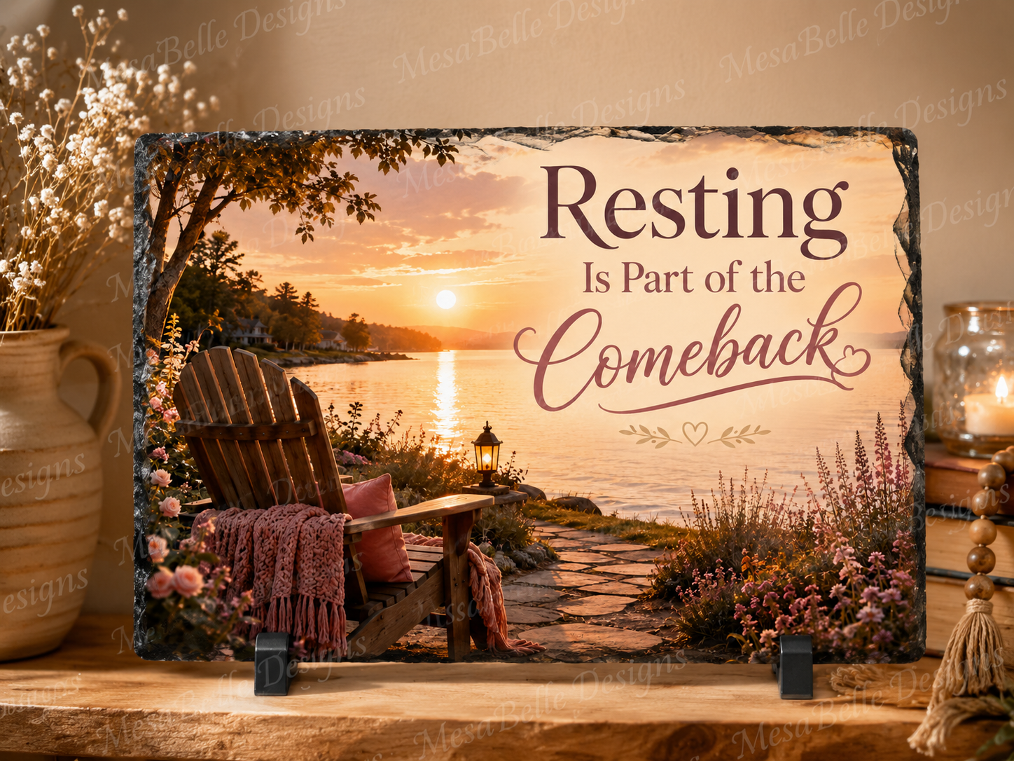 Resting Is Part of the Comeback. — 5.9 x 7.9 Inch Slate with Display Holder