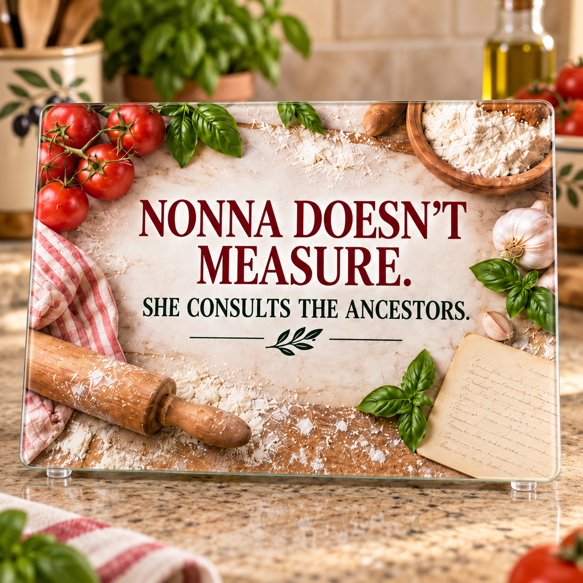 Nonna Doesn't Measure. She Consults the Ancestors. - 11"x7.87" Glass Cutting Board