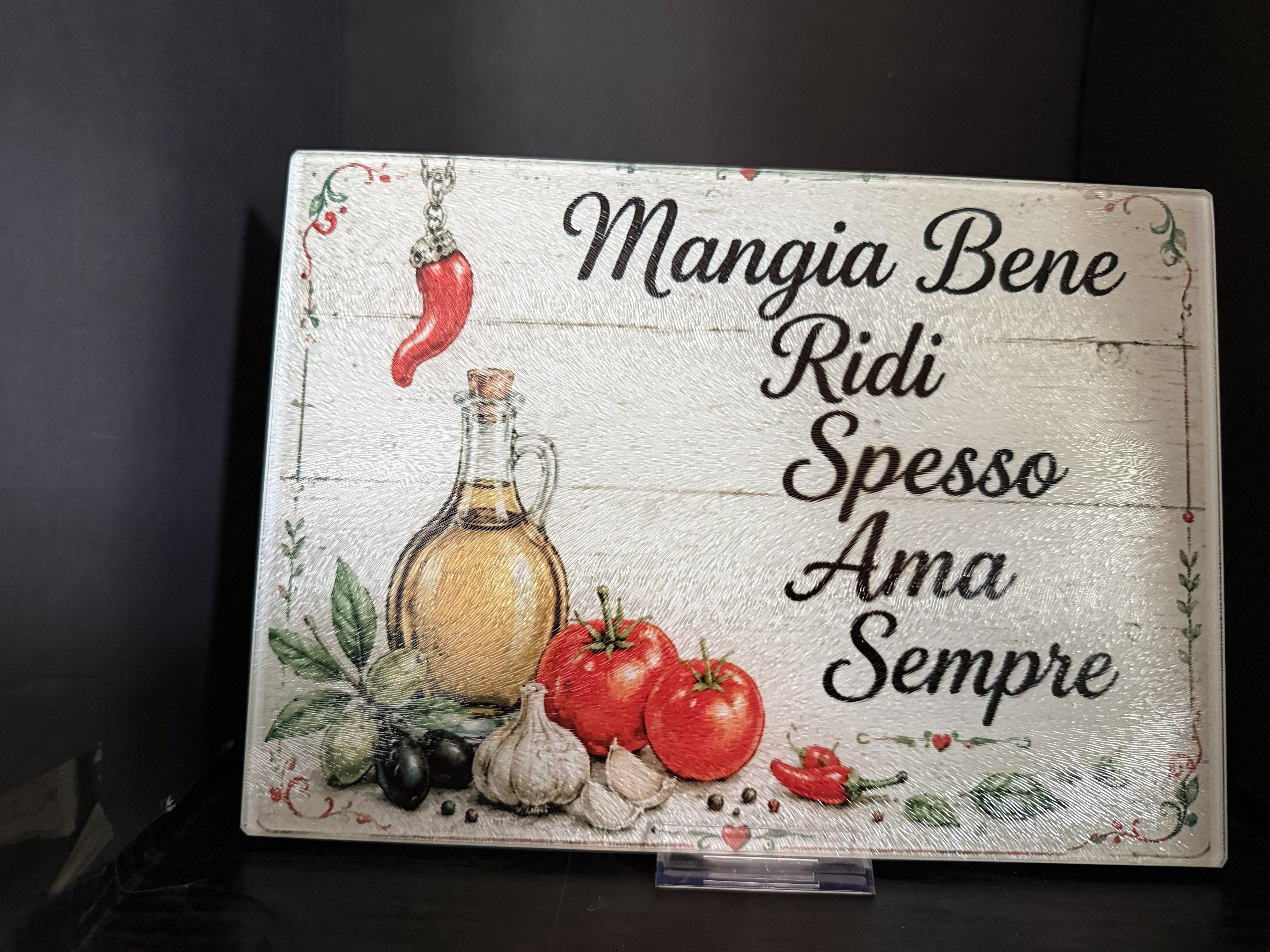 Mangia Bene, Ridi Spesso, Ama Sempre - 11"x7.87" Glass Cutting Board