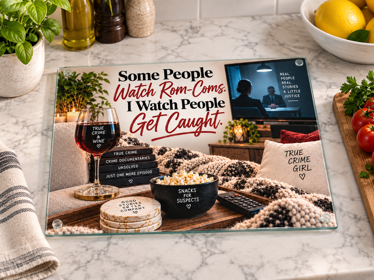 Some People Watch Rom-Coms. I Watch People Get Caught. — 11" x 7.87" Glass Cutting Board
