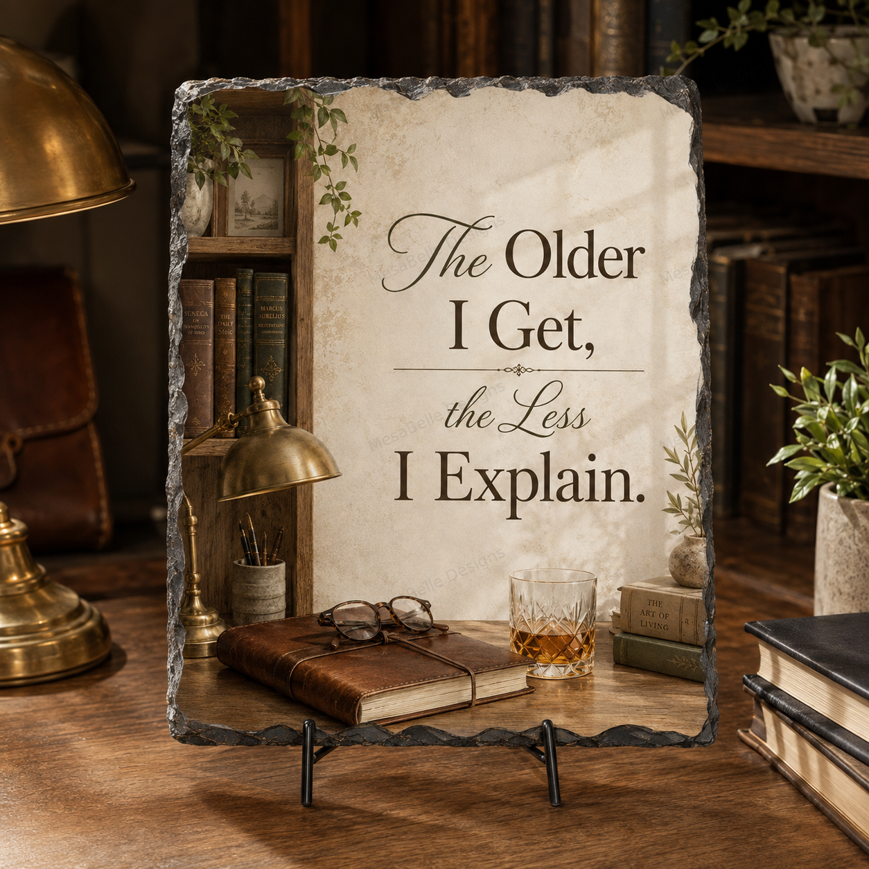 The Older I Get, the Less I Explain — 5.9 x 7.9 Inch Slate with Display Holder
