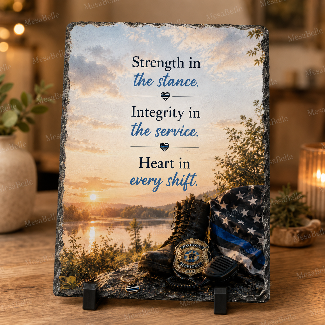 Strength in the Stance. Integrity in the Service. Heart in Every Shift. — 5.9 x 7.9 Inch Slate with Display Holder