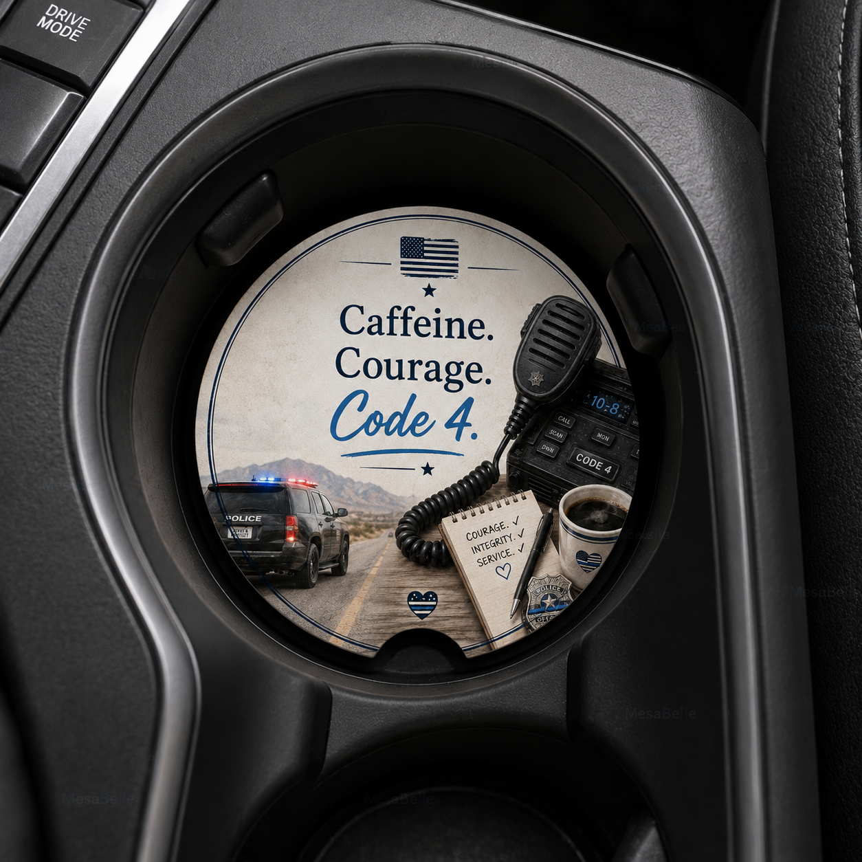 Caffeine. Courage. Code 4. — Car Coaster