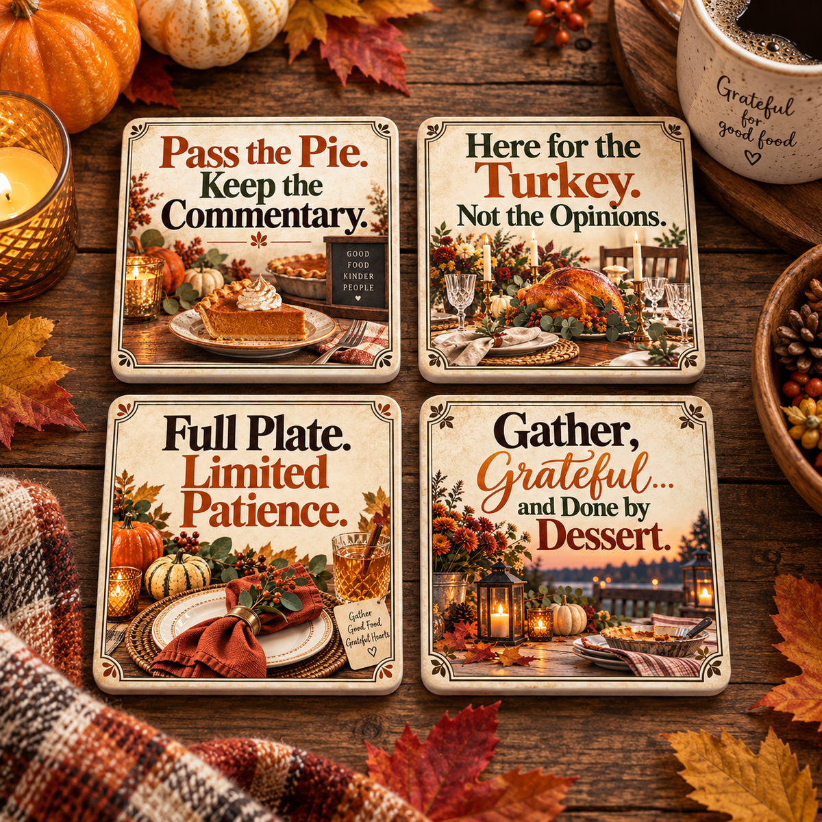 The Full Plate, Limited Patience Quartet - Set of 4 Ceramic Coasters