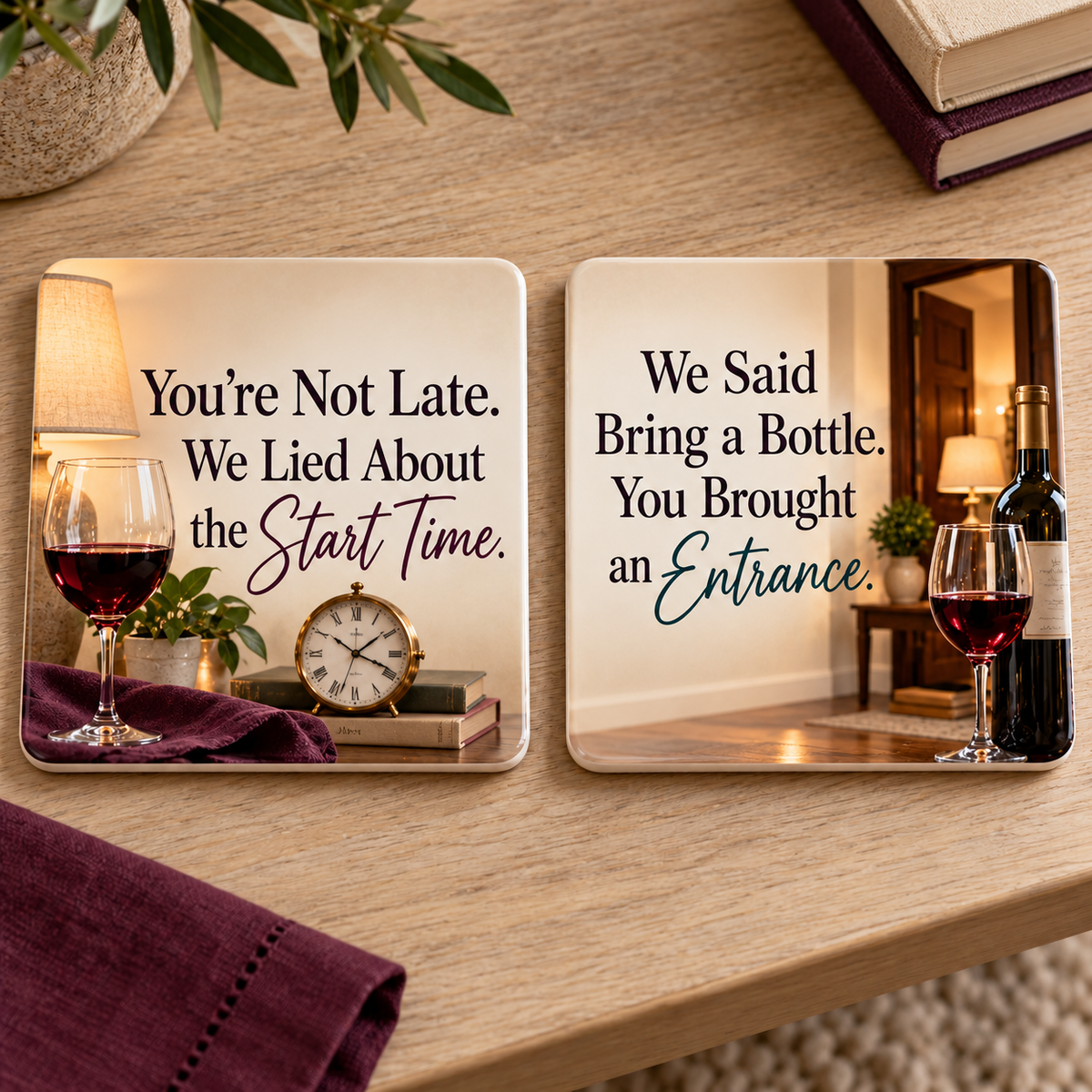 The Late & Dramatic Duo - Set of 2 Ceramic Coasters