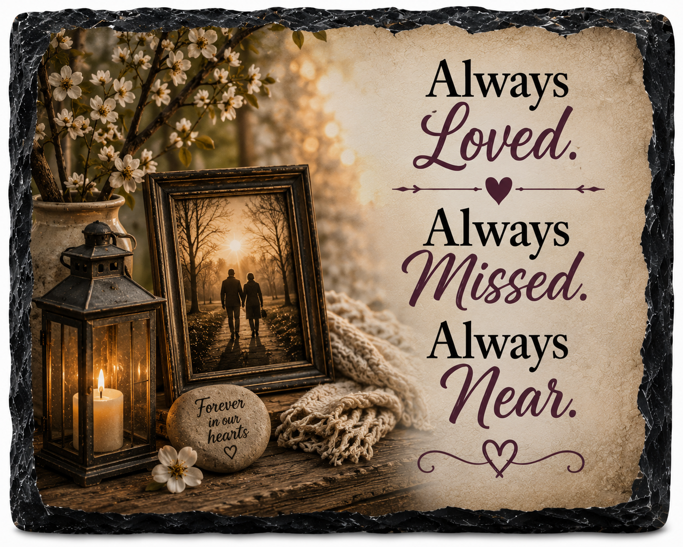 Always Loved. Always Missed. Always Near. — 5.9 x 7.9 Inch Slate with Display Holder