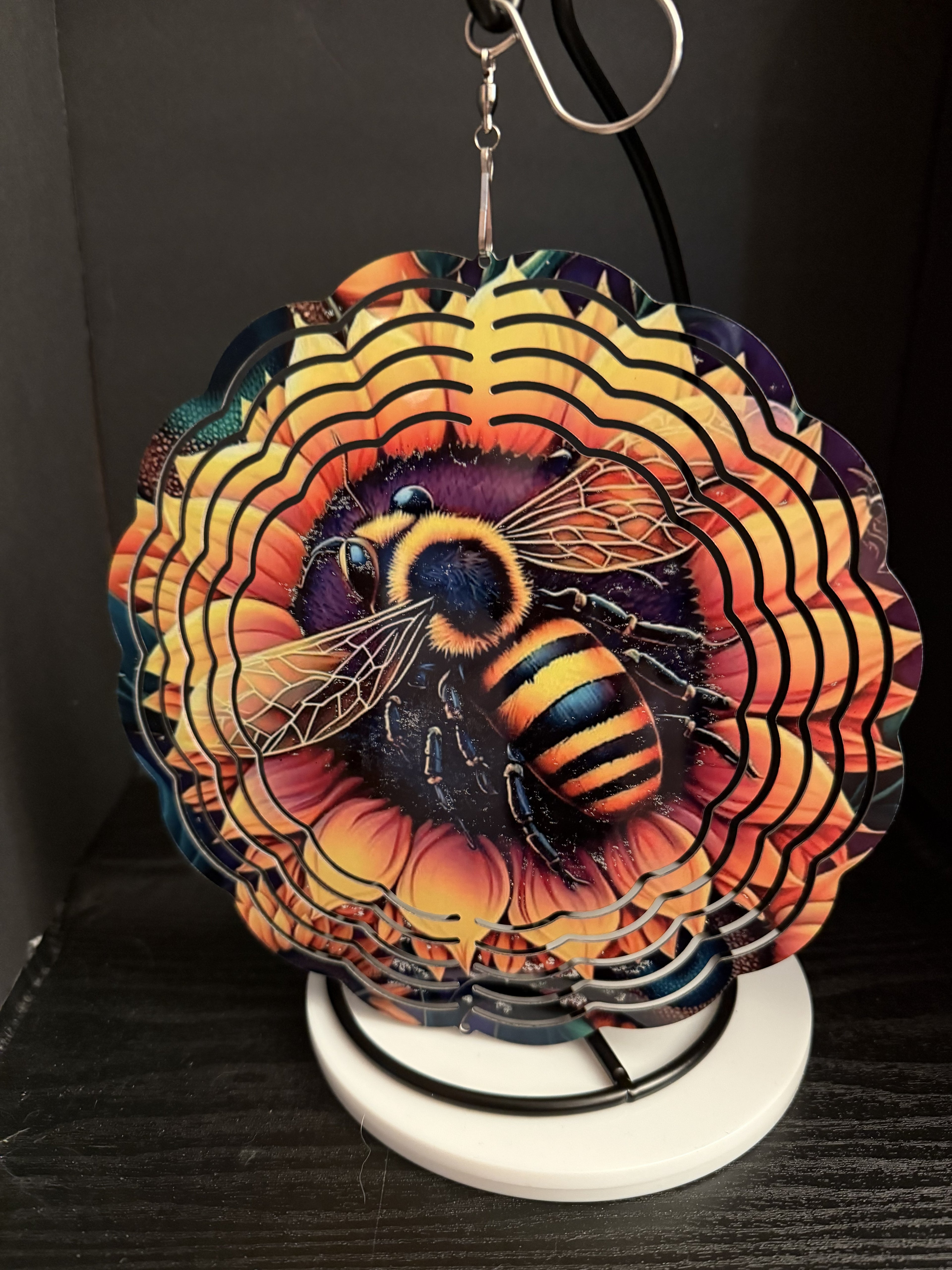 8" Double Sided Wind Spinner - Bee on Sunflower