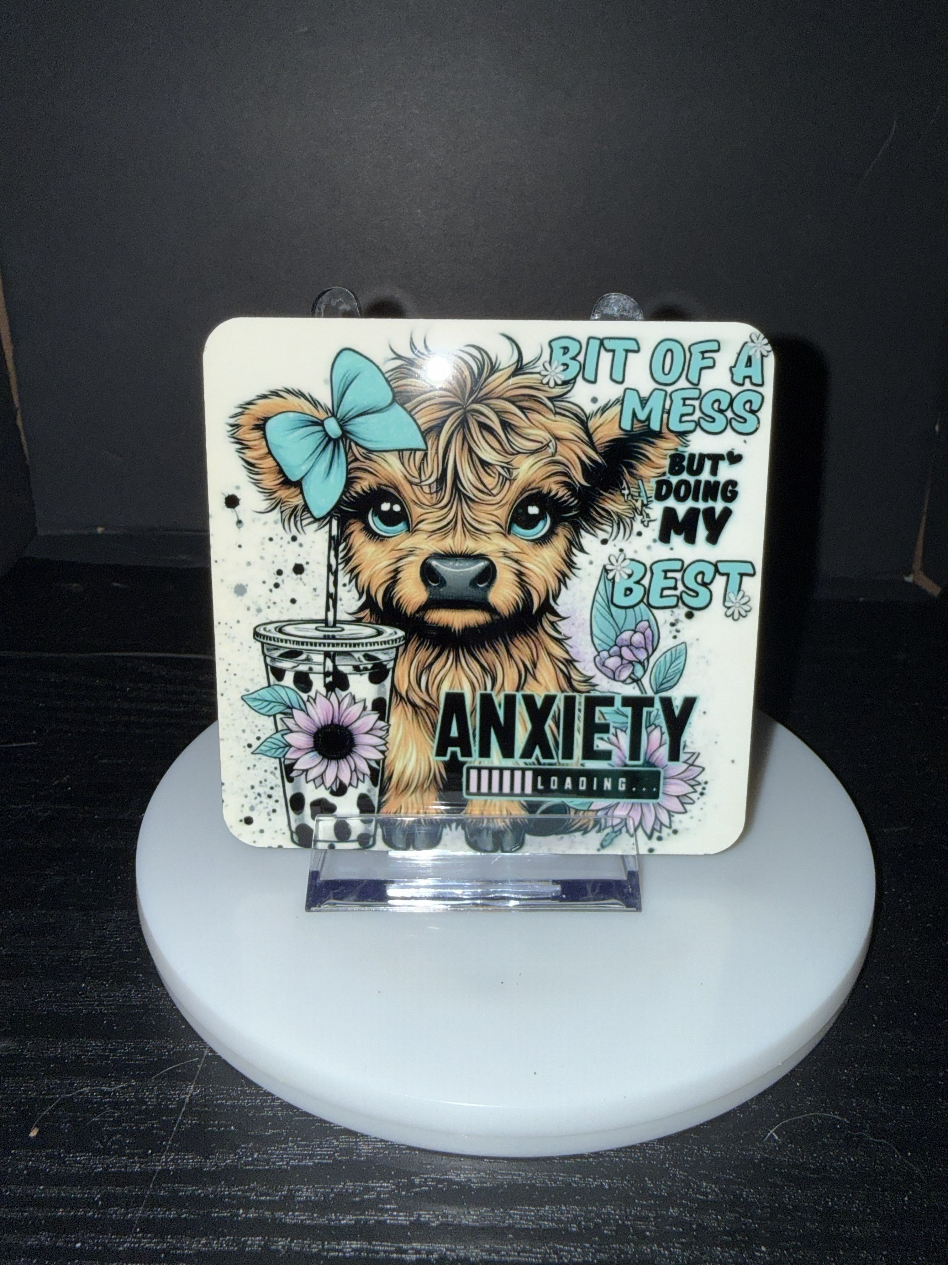 "I'm a Bit of a Mess But Doing My Best" Highland Cow  - Coaster