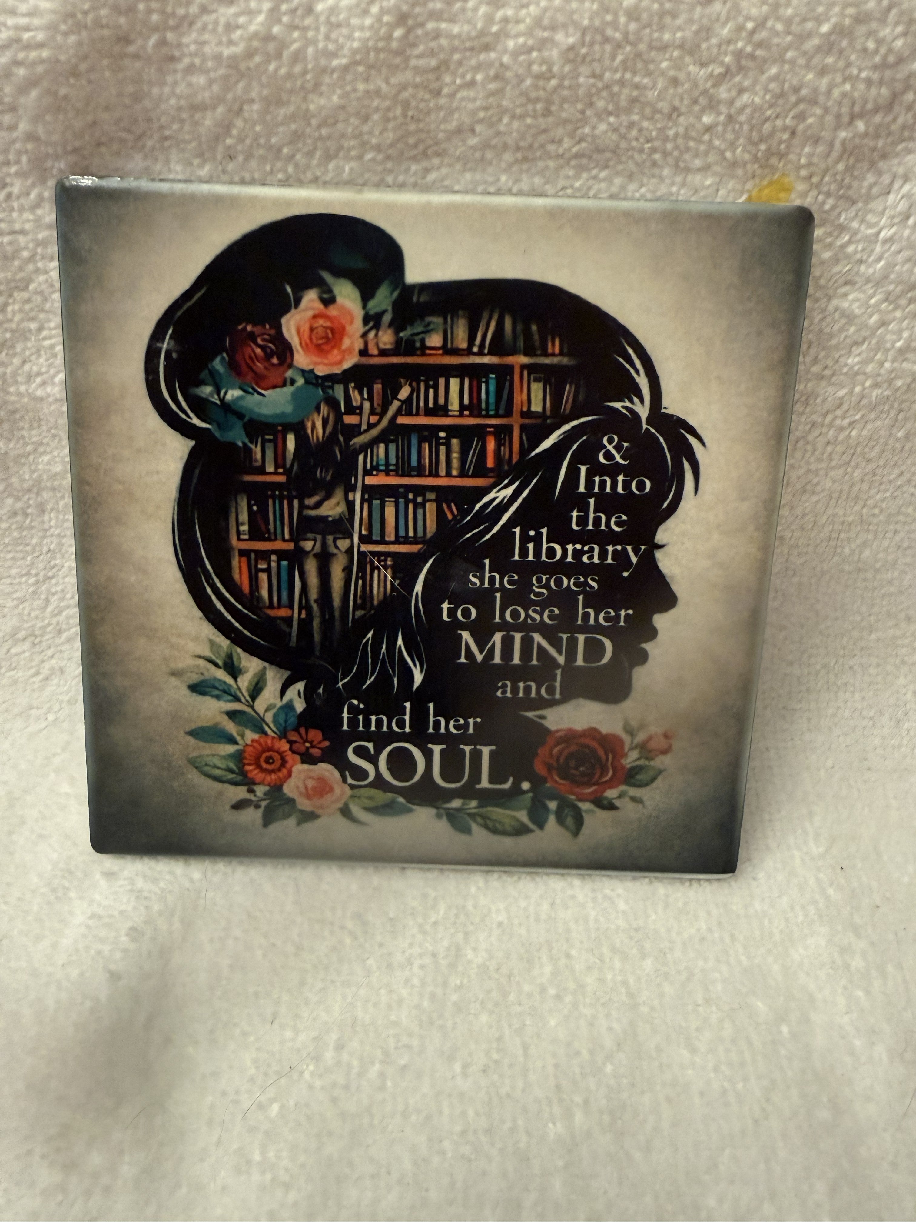 "& Into the Library She Goes" Coaster with Cork Back