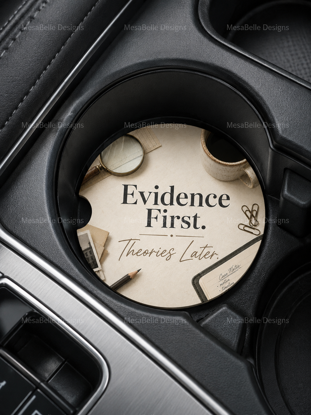 Evidence First. Theories Later. — Car Coaster