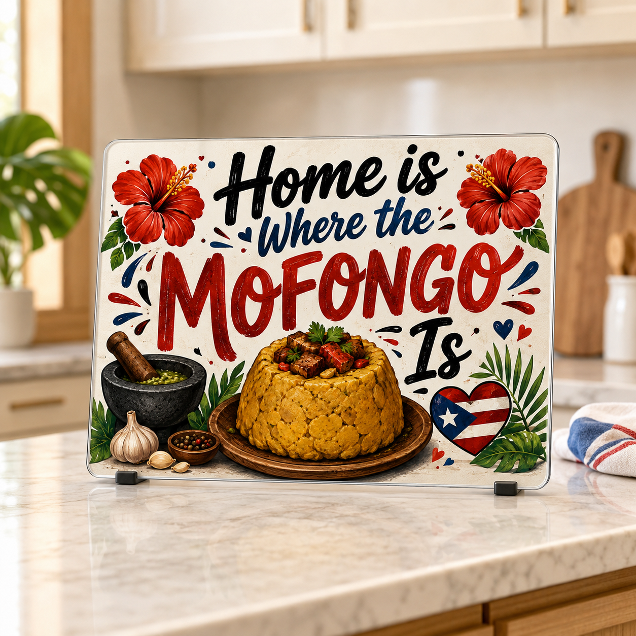 Home Is Where the Mofongo Is — 11"x7.87" Glass Cutting Board