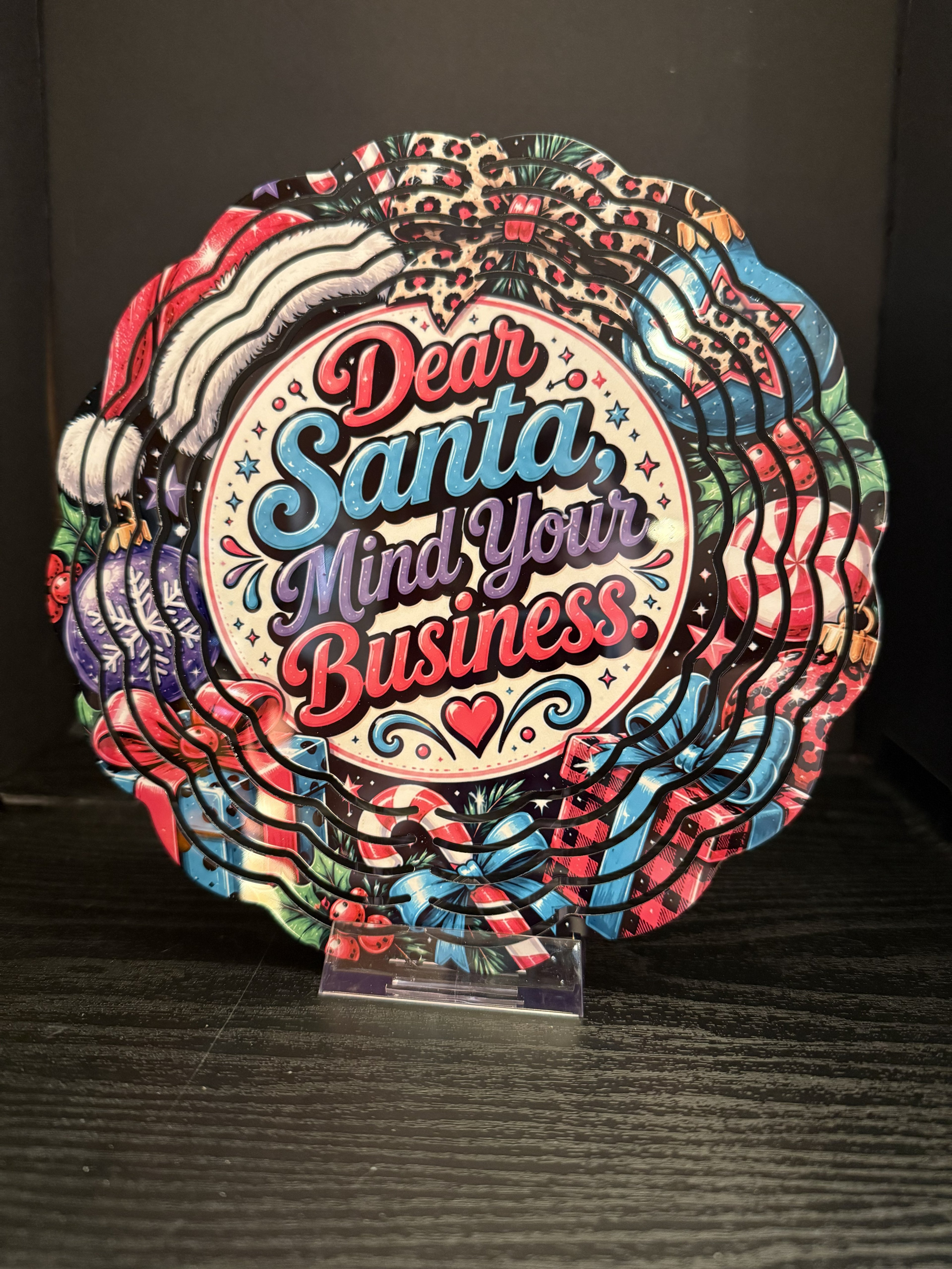 Dear Santa, Mind Your Business - 8" Double Sided Wind Spinner