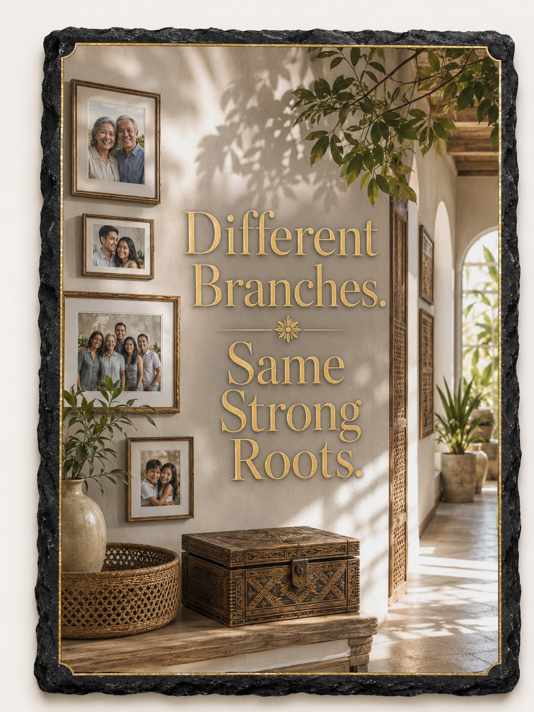 Different Branches. Same Strong Roots. — 5.9 x 7.9 Inch Slate with Display Holder