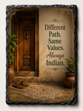 Different Path. Same Values. Always Indian. — 5.9 x 7.9 Inch Slate with Display Holder