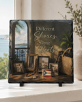 Different Shores. Same Roots. — 5.9 x 7.9 Inch Slate with Display Holder