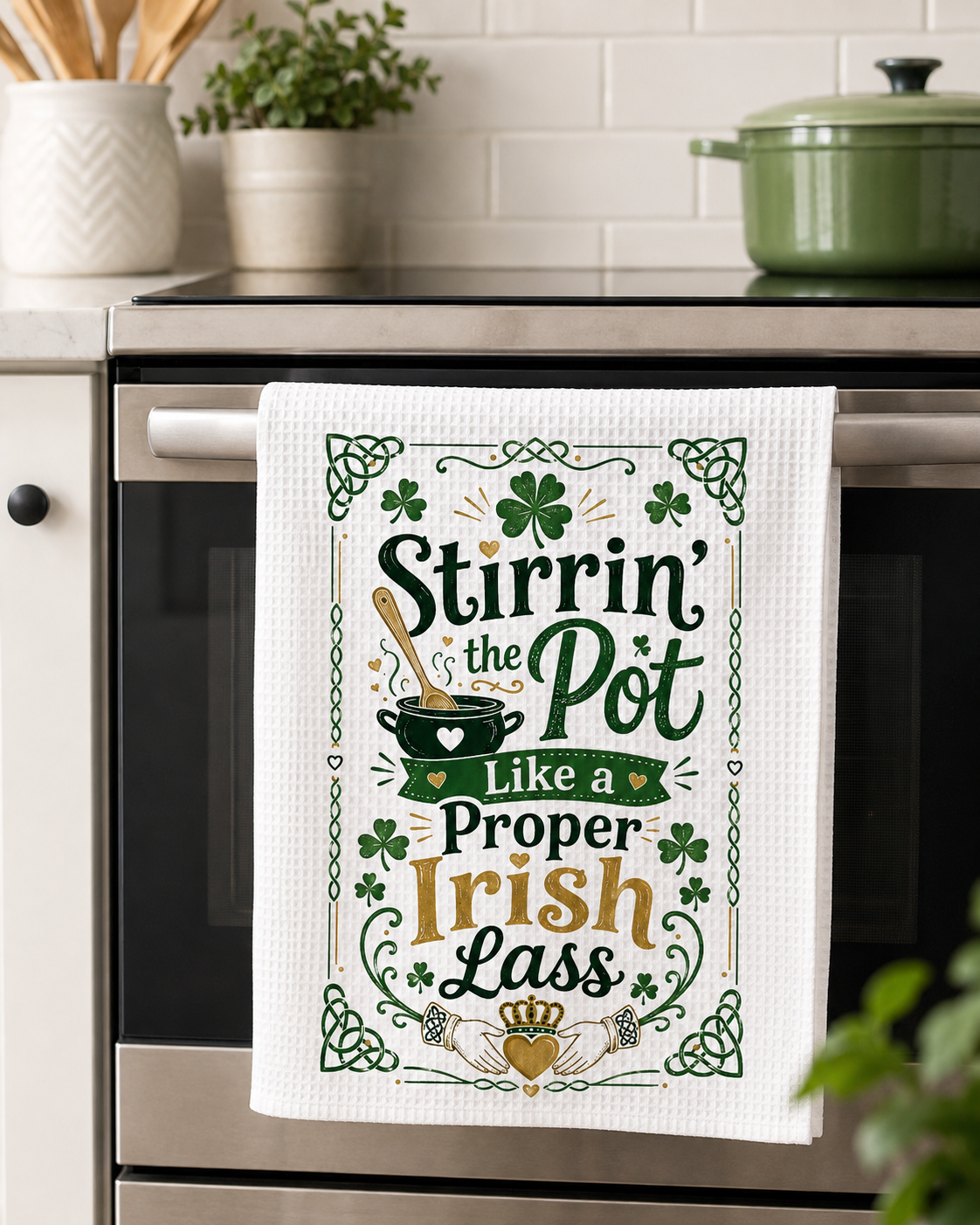 Stirrin' the Pot Like a Proper Irish Lass - Microfiber Dish Towel