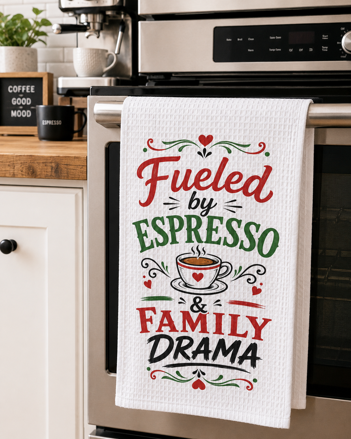 Fueled by Espresso & Family Drama — Microfiber Dish Towel