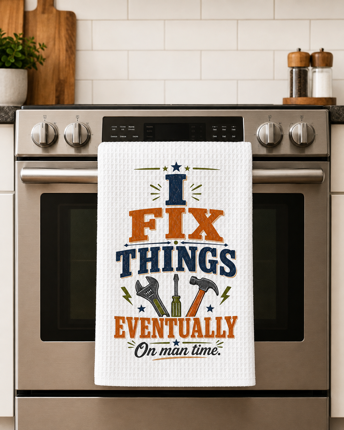 I Fix Things Eventually — On Man Time — Microfiber Dish Towel