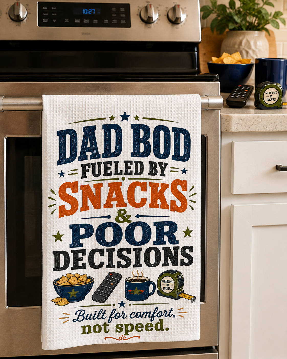 Dad Bod Fueled by Snacks & Poor Decisions — Microfiber Dish Towel