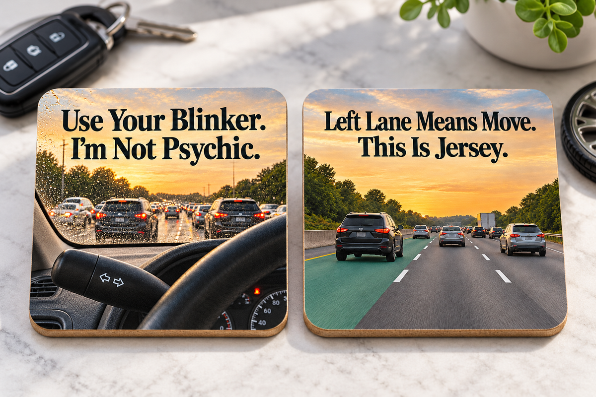 The Move Over, It's Jersey Duo - Set of 2 Ceramic Coasters