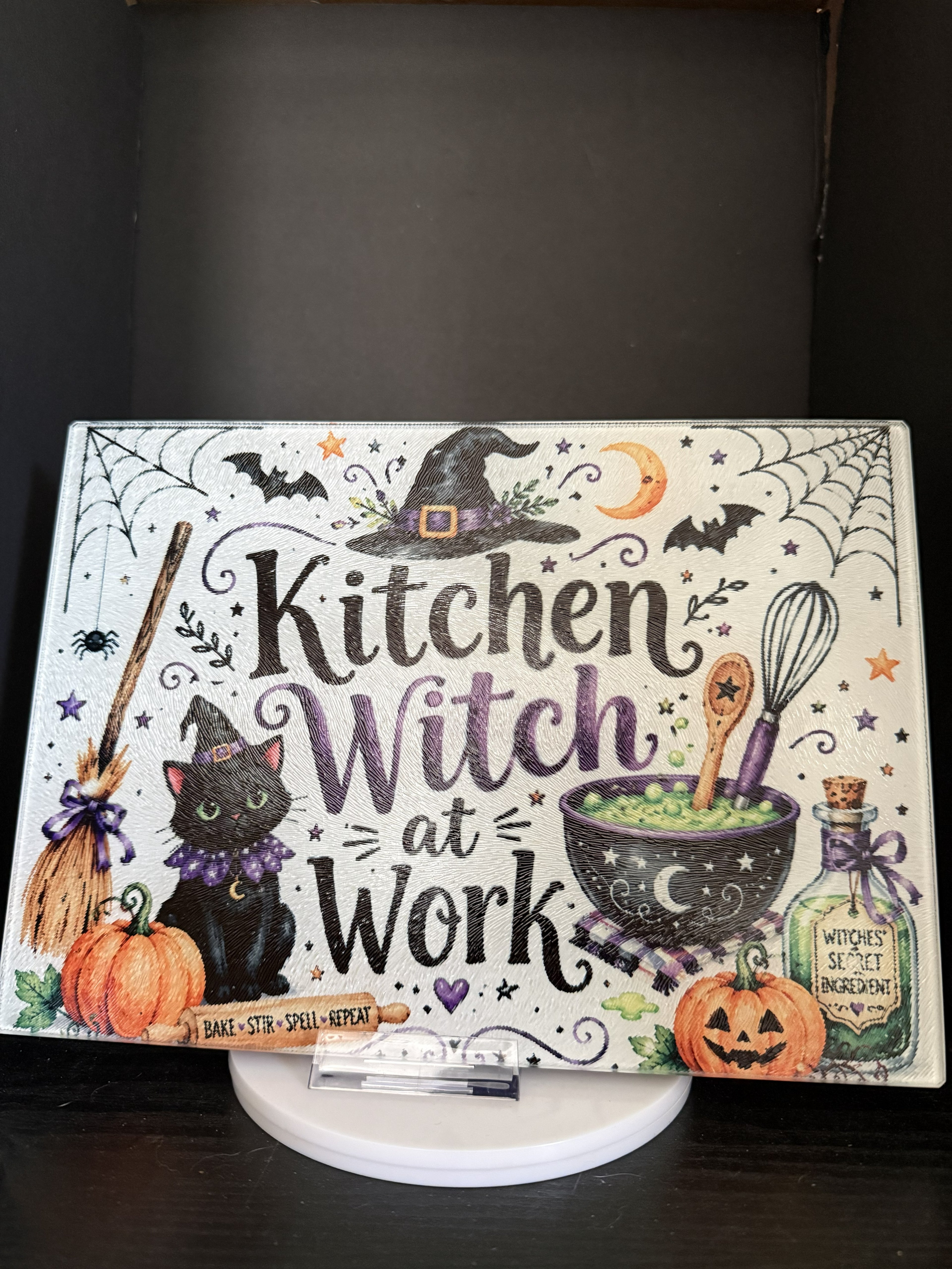 Kitchen Witch at Work - 11"x7.87" Glass Cutting Board