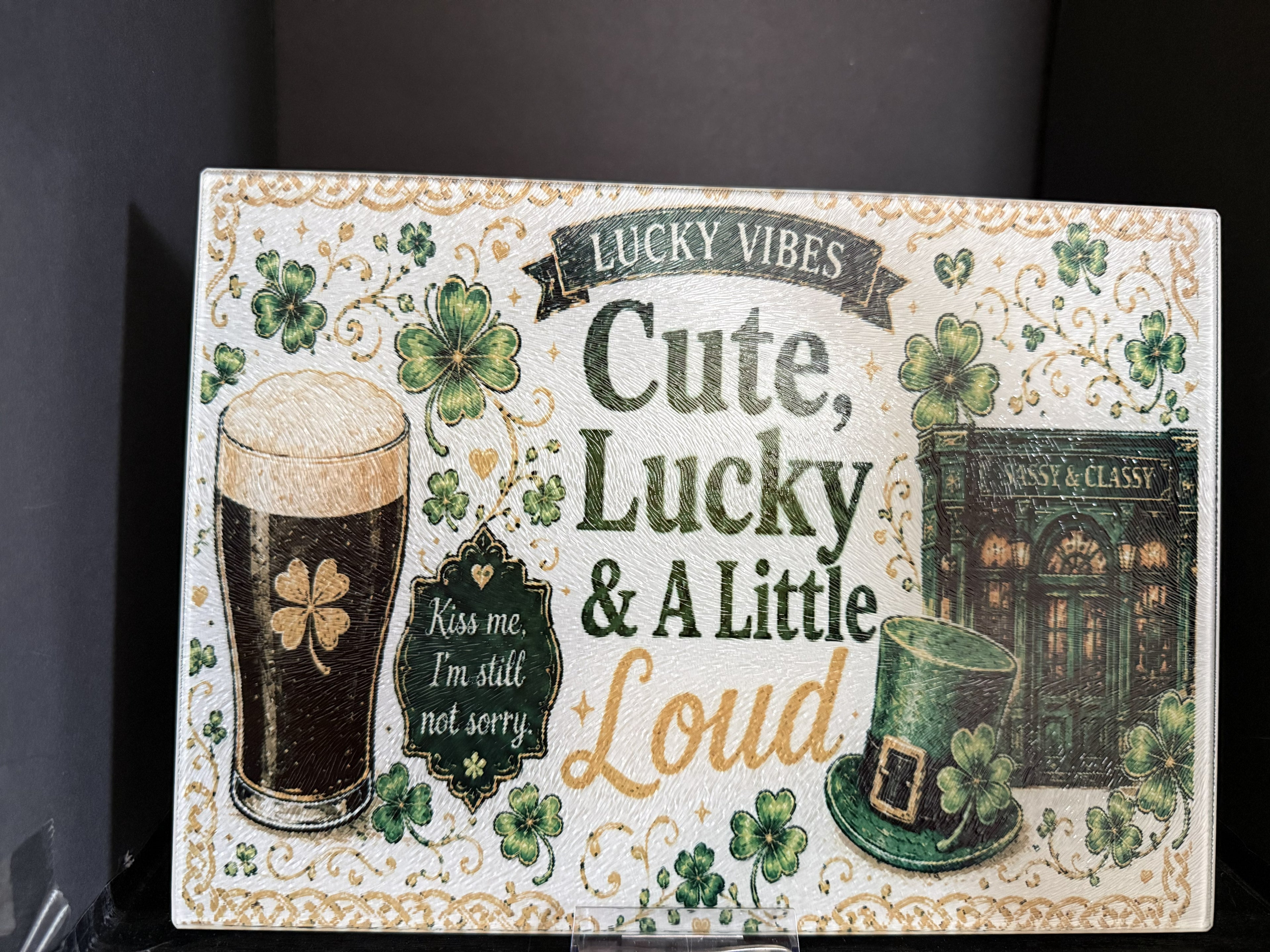 Lucky Vibes: Cute, Lucky & a Little Loud - 11"x7.87" Glass Cutting Board