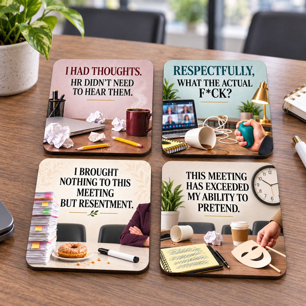 The Meeting Survival Quartet - Set of 4 Ceramic Coasters
