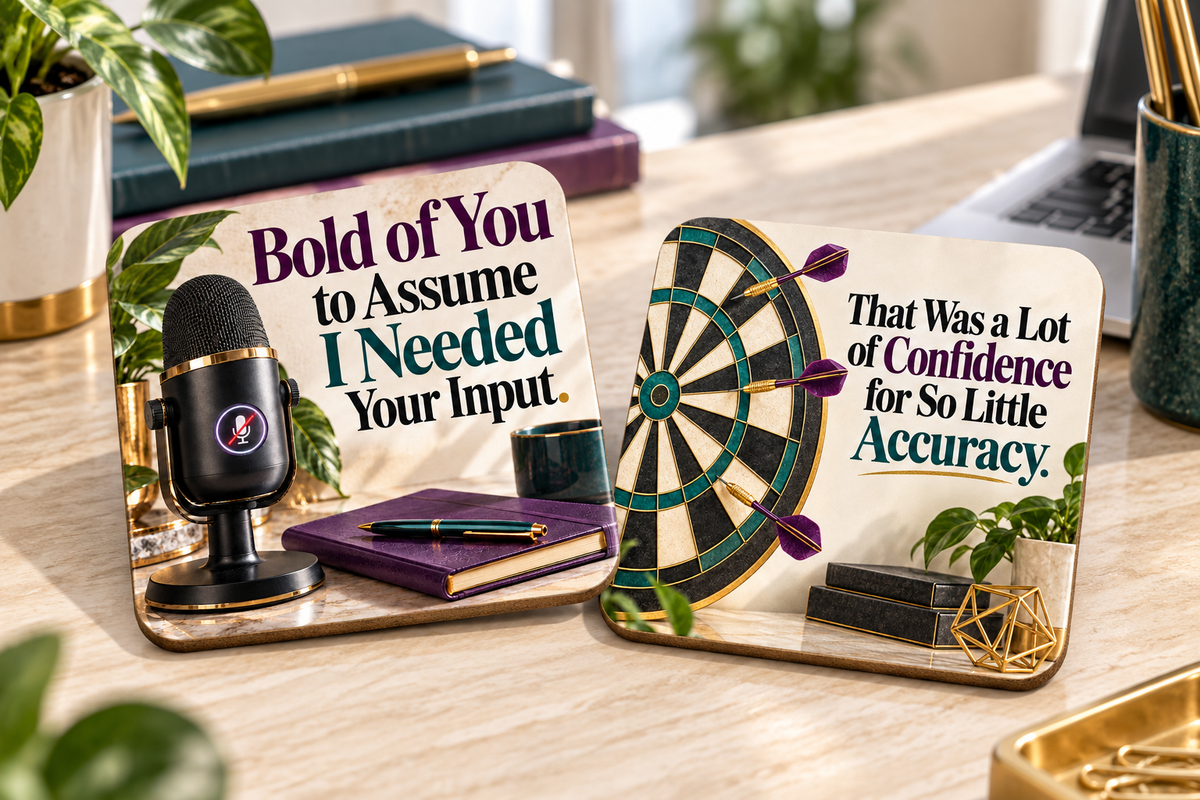 The Confidence, No Accuracy Duo - Set of 2 Ceramic Coasters
