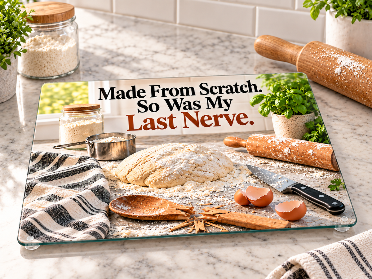 Made from Scratch. So Was My Last Nerve. - 11"x7.87" Glass Cutting Board