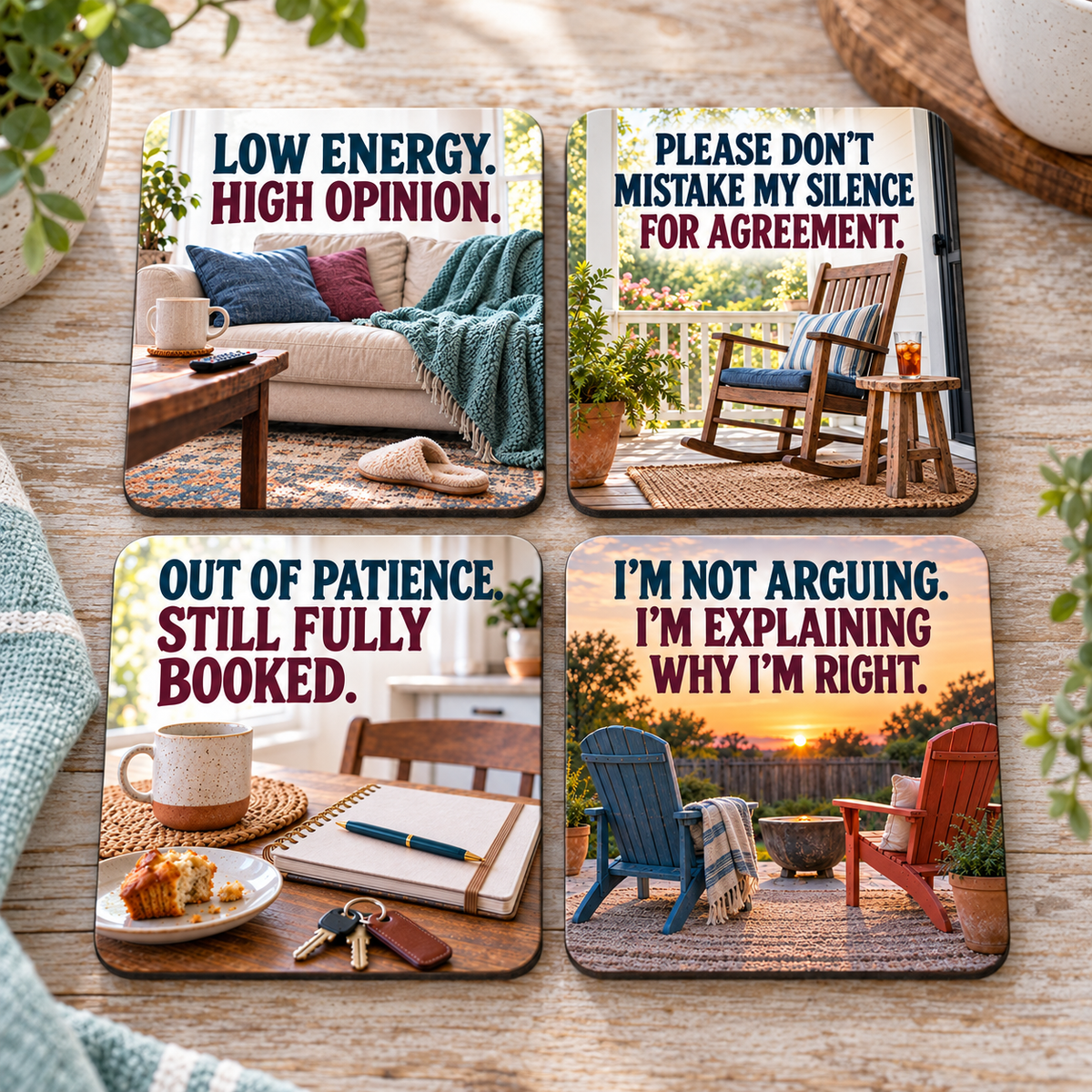 The Low Energy, High Opinion Quartet - Set of 4 Ceramic Coasters