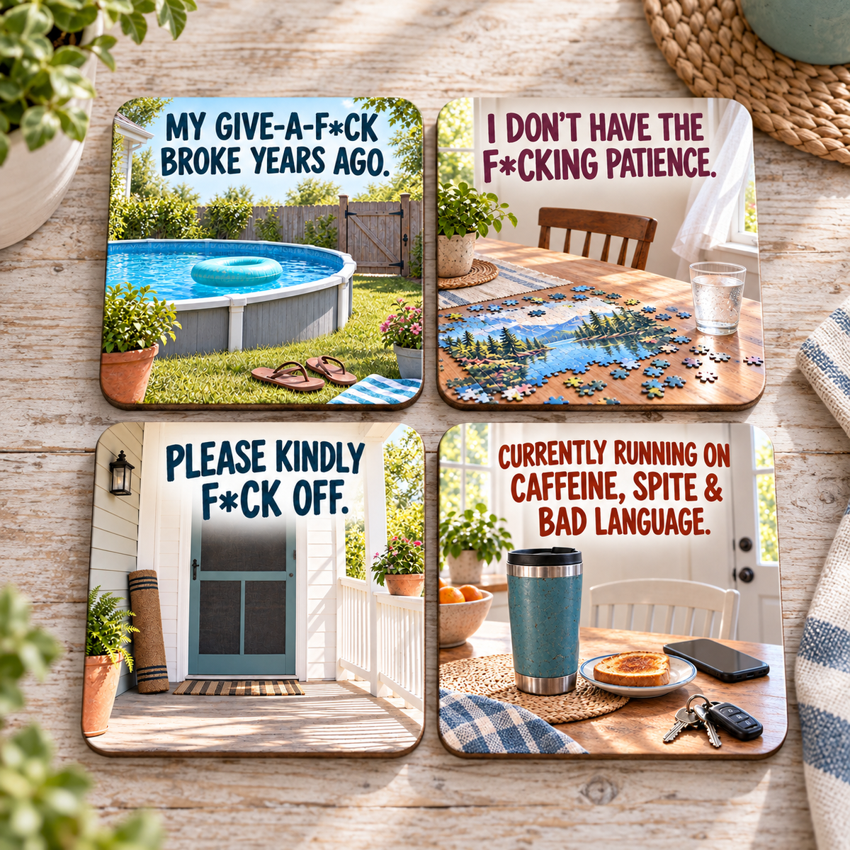 The Zero F*cks, Full Caffeine Quartet - Set of 4 Ceramic Coasters